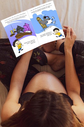 Pregnant Mom Reading Alphabet Stuff With Nuff